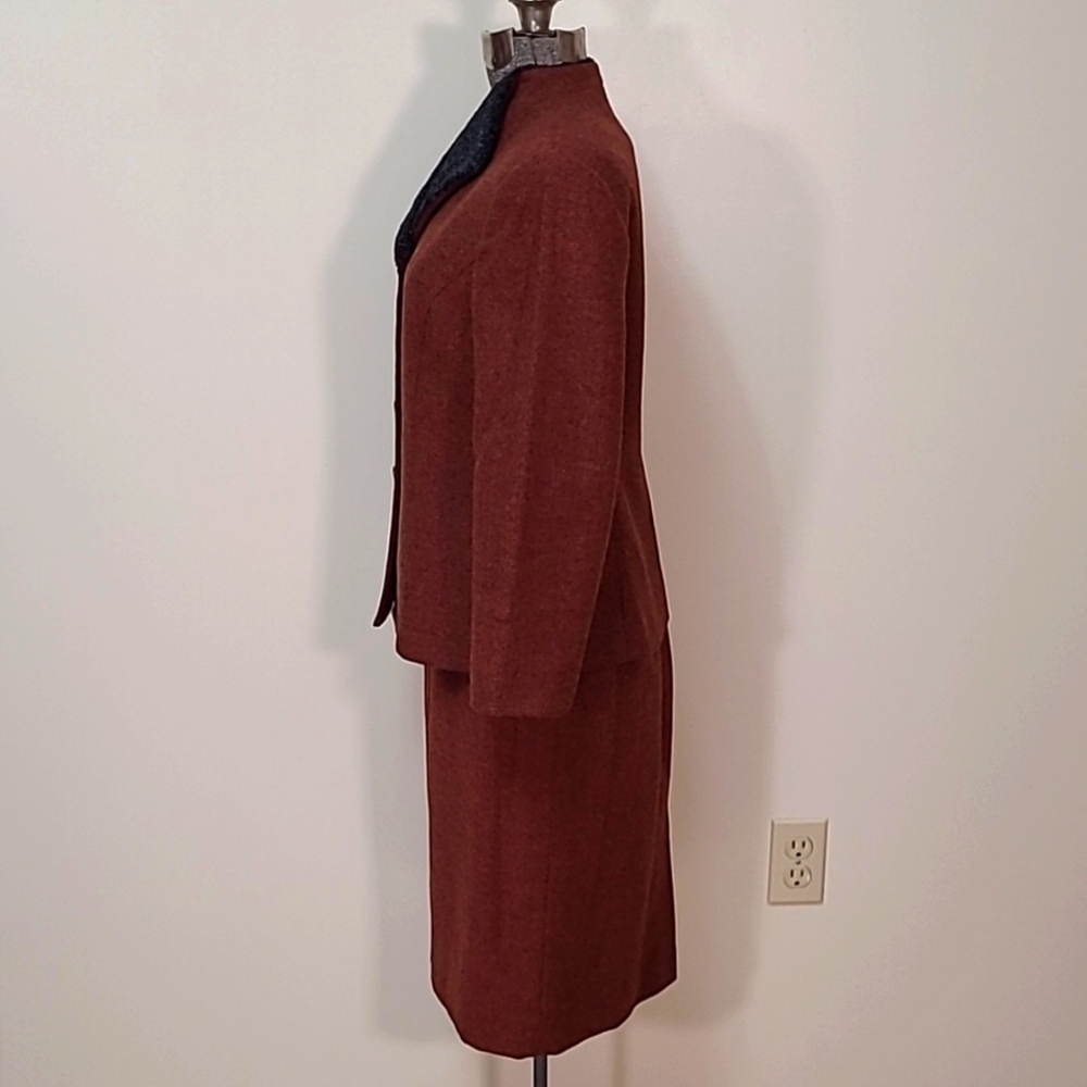 Vintage Le Suit Petite Rust Tweed Skirt Suit Blazer Jacket Size 8P - Picture 4 of 13
